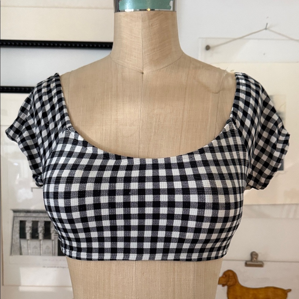 Seafolly Black and White Gingham Bikini Top